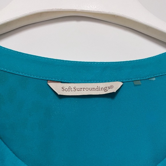 Soft Surroundings Tropical Tunic Top Hibiscus Leopard Print Teal Roll Tab Medium - Picture 11 of 13